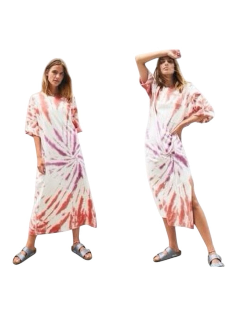 Free People Beach Camilla Tie-Dye Short Sleeve Shirt Dress in Red and Purple - Picture 2 of 11
